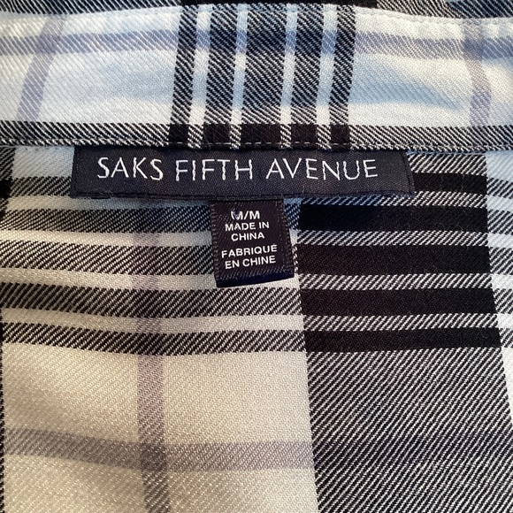 SAKS Fifth Avenue Black White Plaid Shirt - Picture 8 of 12